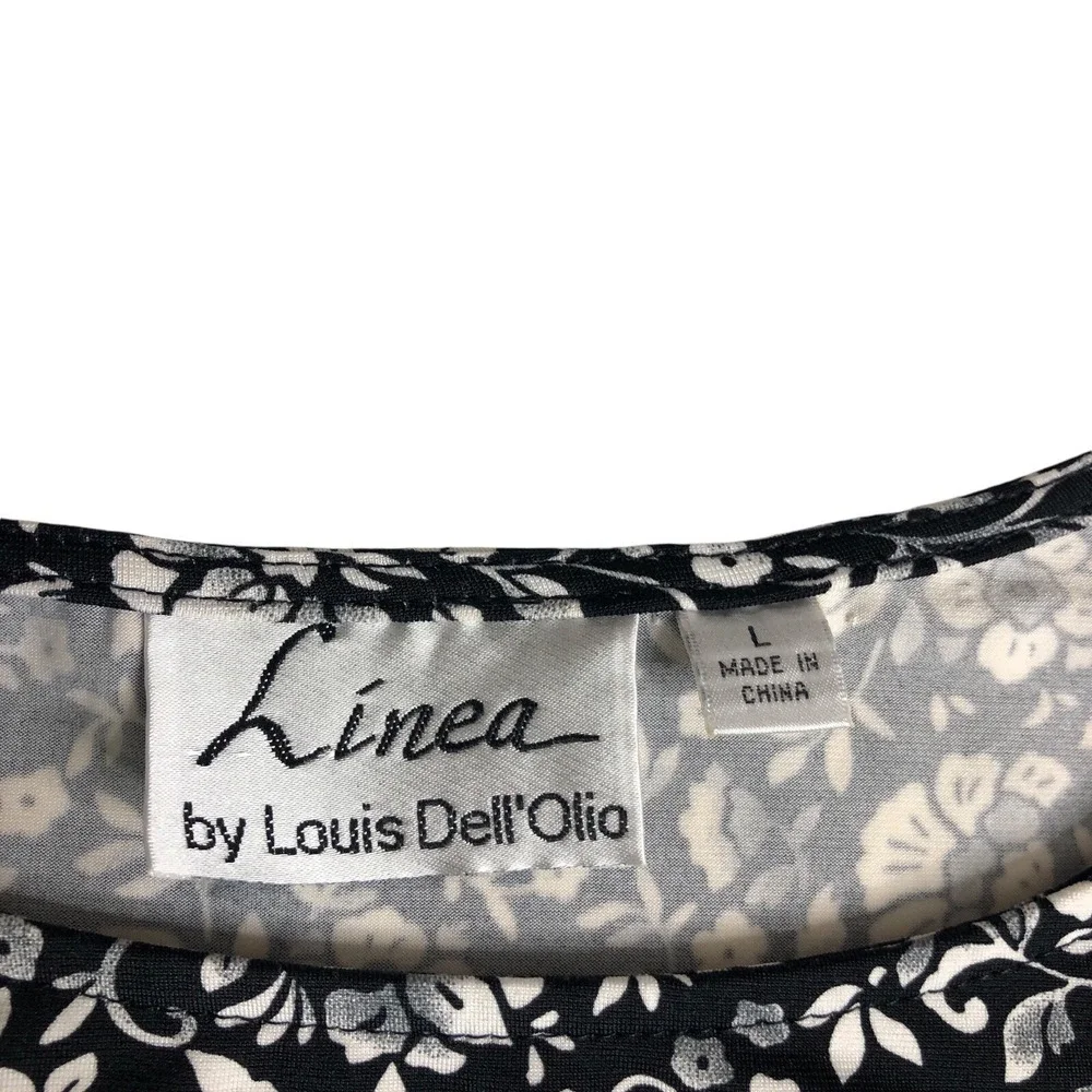 Linea by Louis Dell'Olio Top Large Floral Ruched Sleeve Liquid Knit Artsy Boho